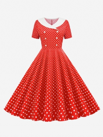 Dames Vintage Jurk Jaren 1950 Audrey Hepburn Stijl V-hals Korte Mouwen Knielengte Polka Dot Swing