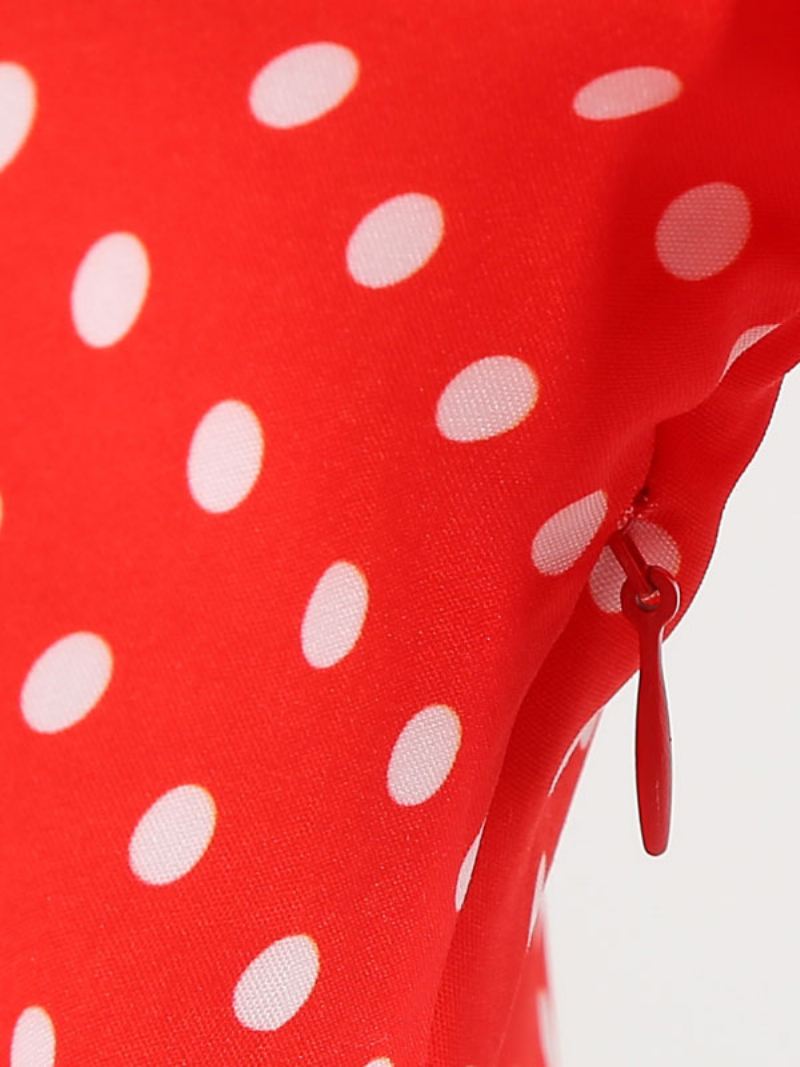 Dames Vintage Jurk Jaren 1950 Audrey Hepburn Stijl V-hals Korte Mouwen Knielengte Polka Dot Swing - Rood