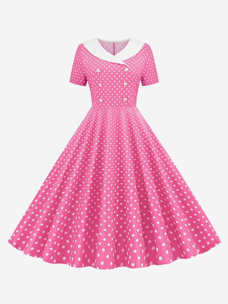 Dames Vintage Jurk Jaren 1950 Audrey Hepburn Stijl V-hals Korte Mouwen Knielengte Polka Dot Swing - Roze