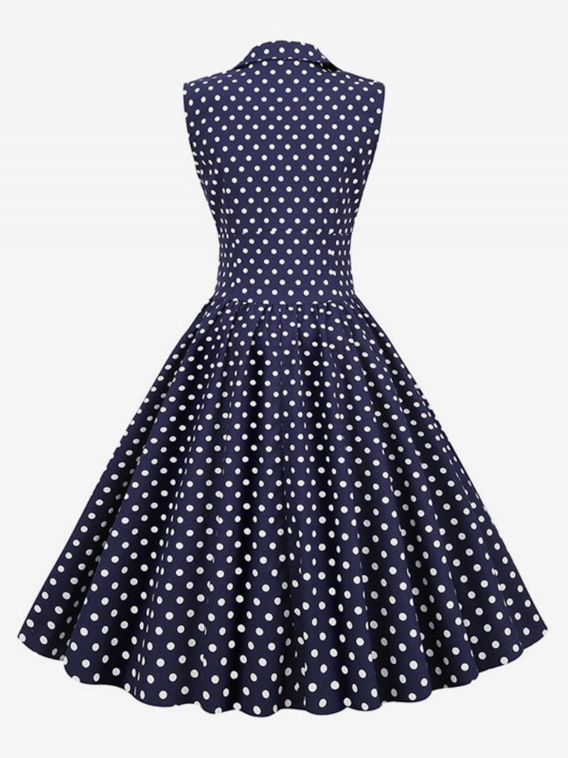 Dames Vintage Jurk Jaren 1950 Audrey Hepburn Stijl V-hals Mouwloos Polka Dot Swing - Donker Marineblauw