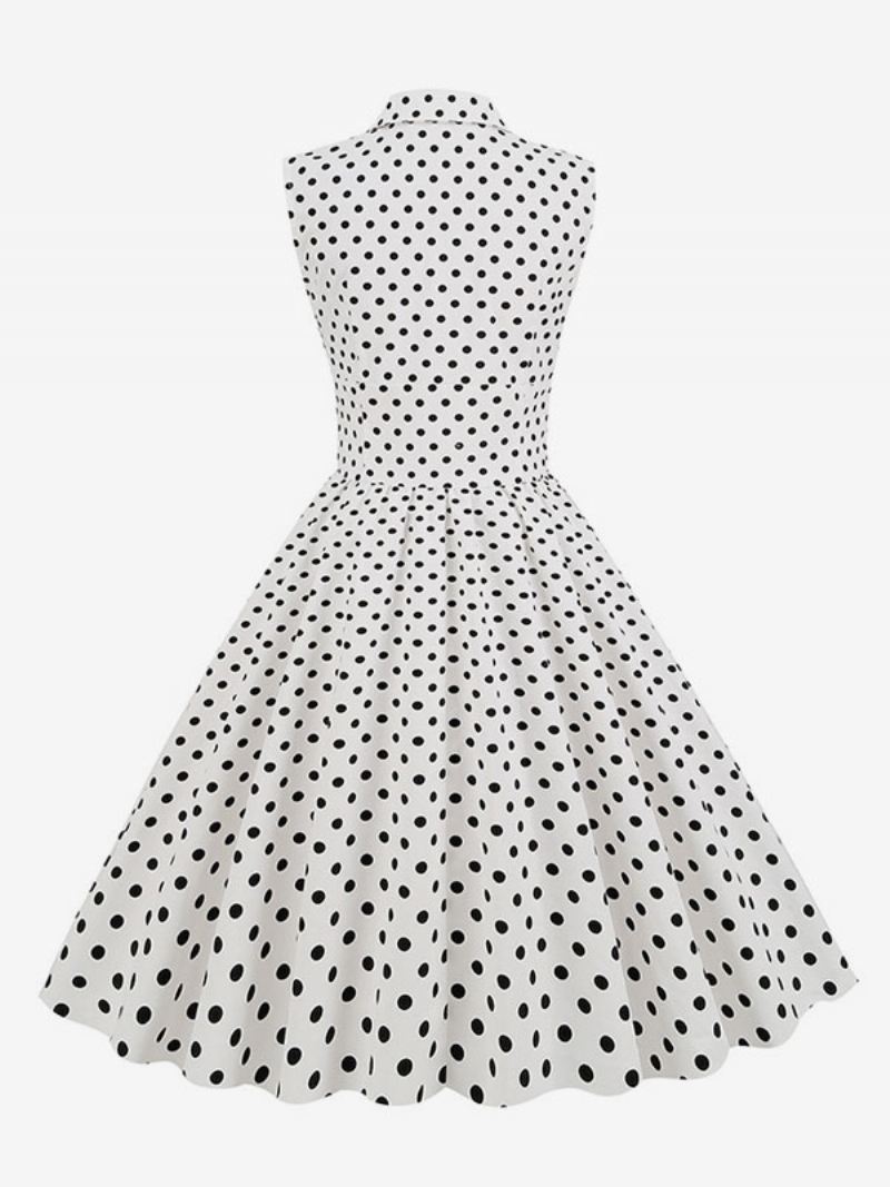 Dames Vintage Jurk Jaren 1950 Audrey Hepburn Stijl V-hals Mouwloos Polka Dot Swing - Wit