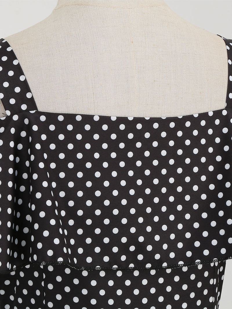 Dames Vintage Jurk Jaren '50 Bateau Neck Korte Mouwen Medium Polka Dot Rockabilly - Zwart