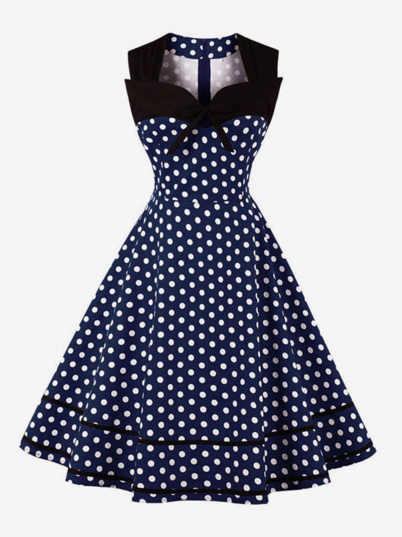 Dames Vintage Jurk Polka Dot Strikken Liefje Mouwloos Swing Zomerjurk