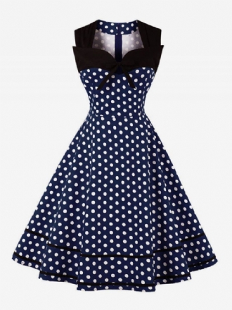 Dames Vintage Jurk Polka Dot Strikken Liefje Mouwloos Swing Zomerjurk