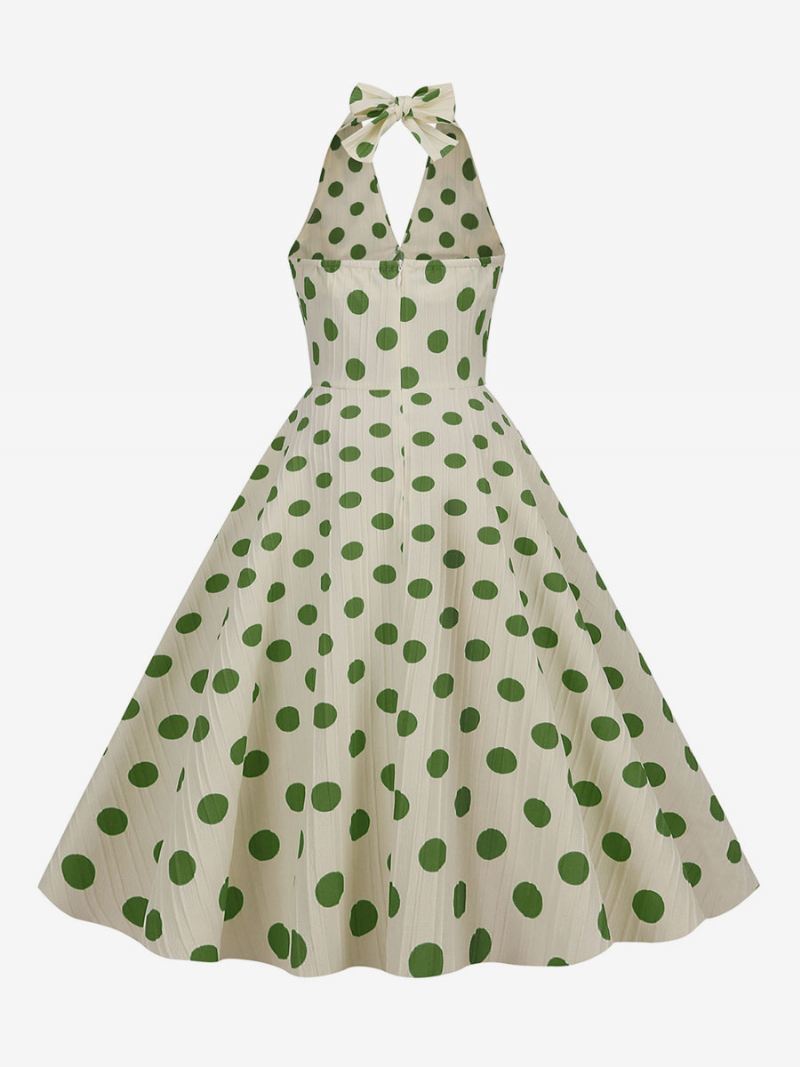 Dames Vintage Jurk Rood Jaren 1950 Audrey Hepburn Stijl Polka Dot Geplooide Mouwloze V-hals Medium Swing - Groen