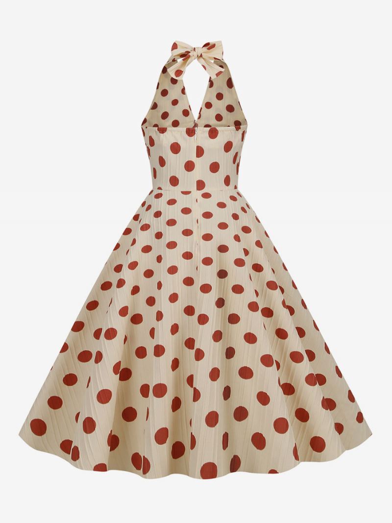 Dames Vintage Jurk Rood Jaren 1950 Audrey Hepburn Stijl Polka Dot Geplooide Mouwloze V-hals Medium Swing - Rood