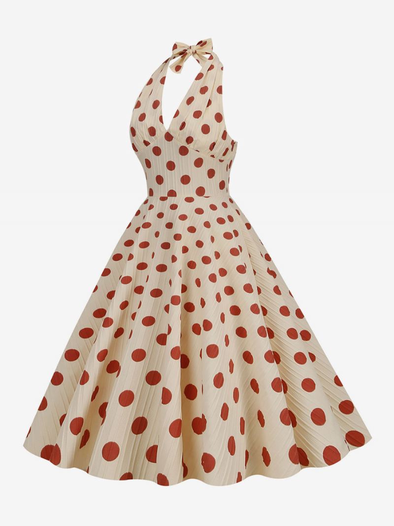 Dames Vintage Jurk Rood Jaren 1950 Audrey Hepburn Stijl Polka Dot Geplooide Mouwloze V-hals Medium Swing - Rood