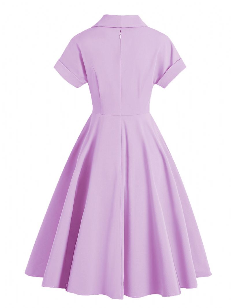 Dames Vintage Jurk Turndown Kraag Knopen Jaren 1950 Audrey Hepburn Stijl Korte Mouwen Medium Gele Rockabilly - Fuchsia Roze