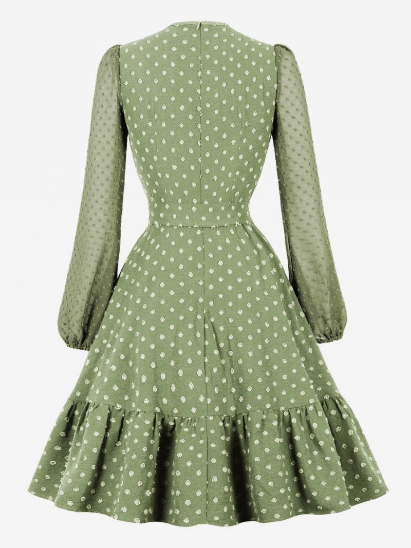 Retro Jurk Jaren 1950 Audrey Hepburn Stijl Lange Mouwen Dames Knielengte Swingjurk - Lichtgroen