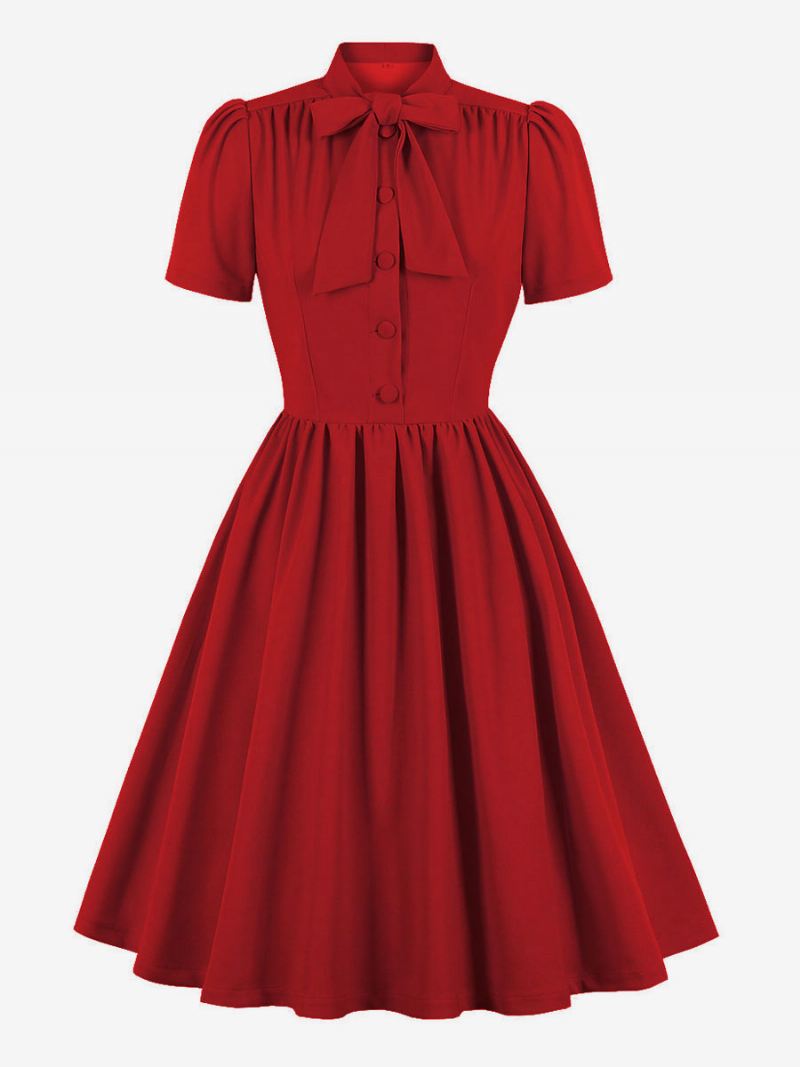 Retro Jurk Jaren 1950 Audrey Hepburn Stijl Marine Vrouwen Korte Mouwen Swing - Rood