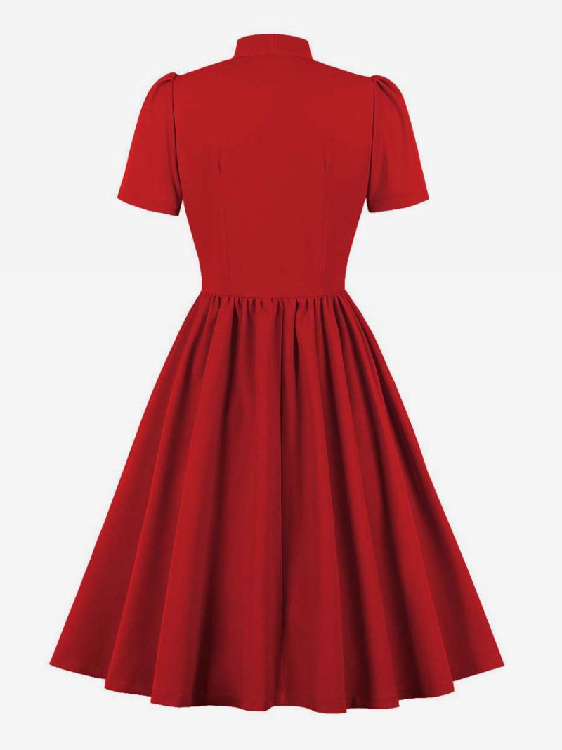 Retro Jurk Jaren 1950 Audrey Hepburn Stijl Marine Vrouwen Korte Mouwen Swing - Rood