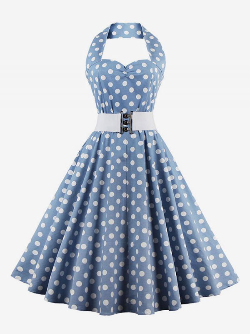 Retro Jurk Jaren 1950 Audrey Hepburn Stijl Mouwloze Dames Knielengte Polka Dot Swing - Licht Hemelsblauw