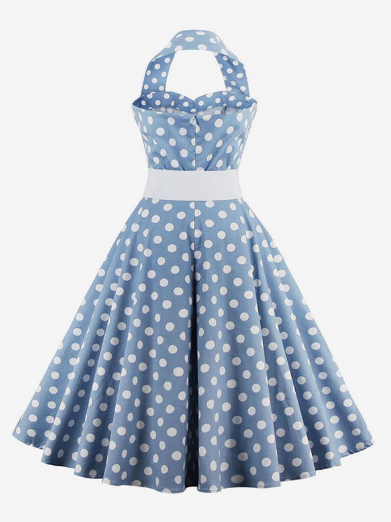 Retro Jurk Jaren 1950 Audrey Hepburn Stijl Mouwloze Dames Knielengte Polka Dot Swing - Licht Hemelsblauw