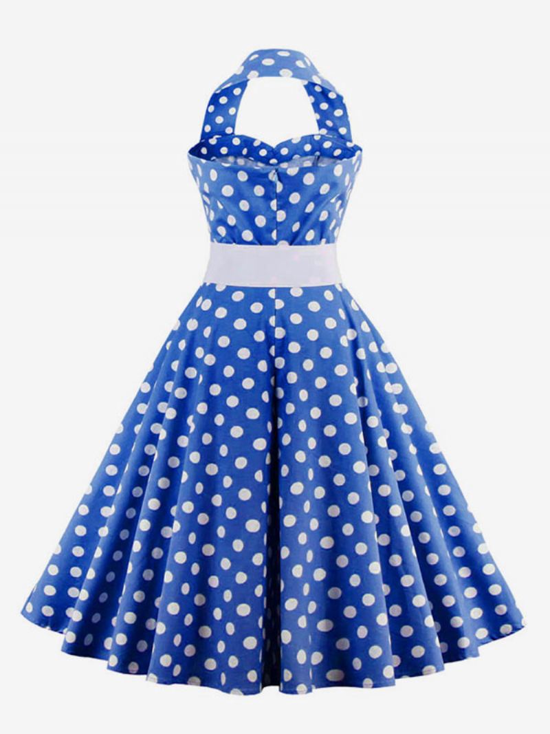 Retro Jurk Jaren 1950 Audrey Hepburn Stijl Mouwloze Dames Knielengte Polka Dot Swing - Koningsblauw