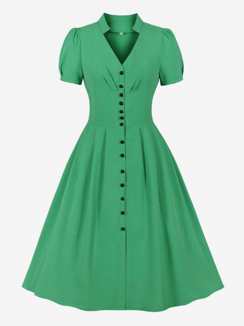 Retro Jurk Jaren 1950 Audrey Hepburn Stijl Roze Vrouwen Korte Mouwen V-hals Swing - Groen