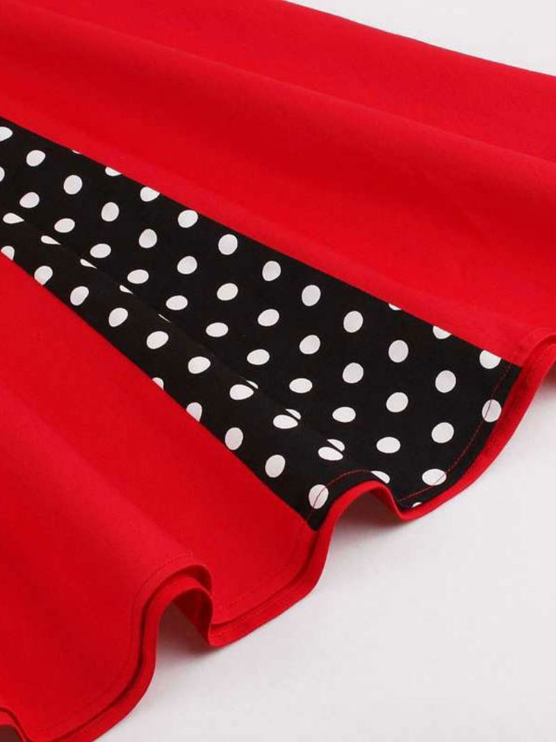 Rode Vintage Jurk Polka Dot Vierkante Hals Mouwloze Slim Fit Cirkel Skater Dames - Rood