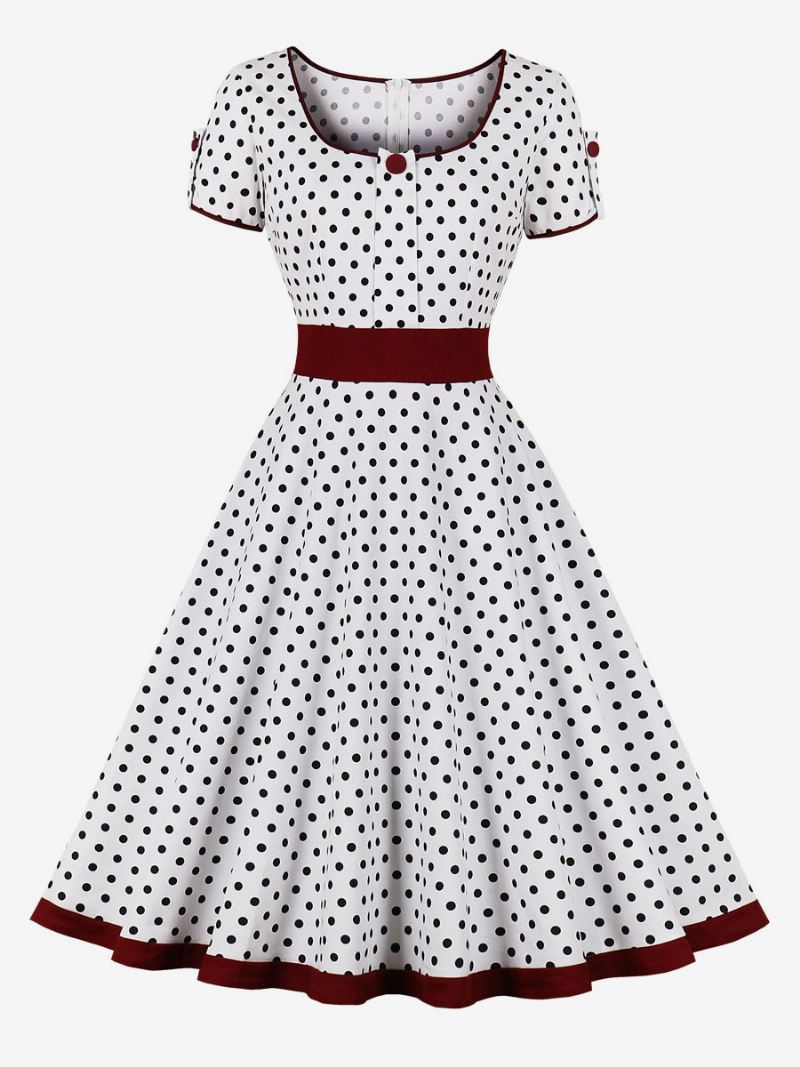 Vintage Jurk Jaren 1950 Audrey Hepburn Stijl Donker Marine Polka Dot Dames Korte Mouwen Rockabilly