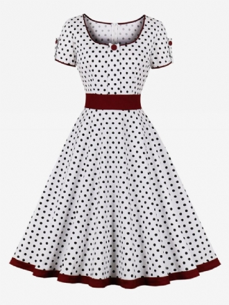 Vintage Jurk Jaren 1950 Audrey Hepburn Stijl Donker Marine Polka Dot Dames Korte Mouwen Rockabilly