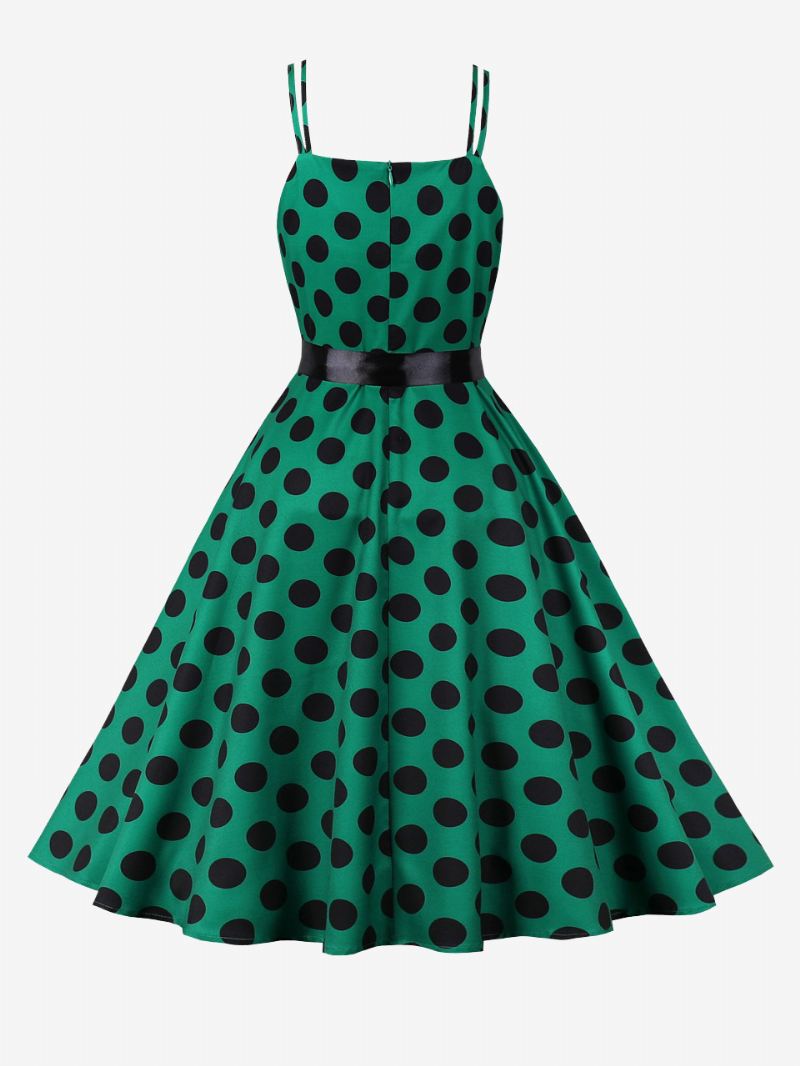 Vintage Jurk Jaren 1950 Audrey Hepburn Stijl Roze Polka Dot Dames Mouwloze Rockabilly - Groen