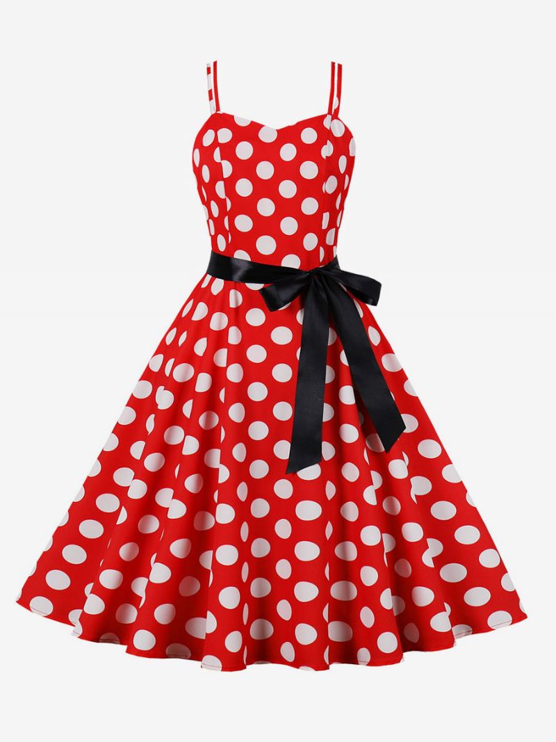 Vintage Jurk Jaren 1950 Audrey Hepburn Stijl Roze Polka Dot Dames Mouwloze Rockabilly - Rood