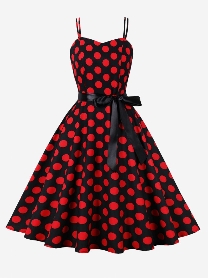 Vintage Jurk Jaren 1950 Audrey Hepburn Stijl Roze Polka Dot Dames Mouwloze Rockabilly - Donkerrood