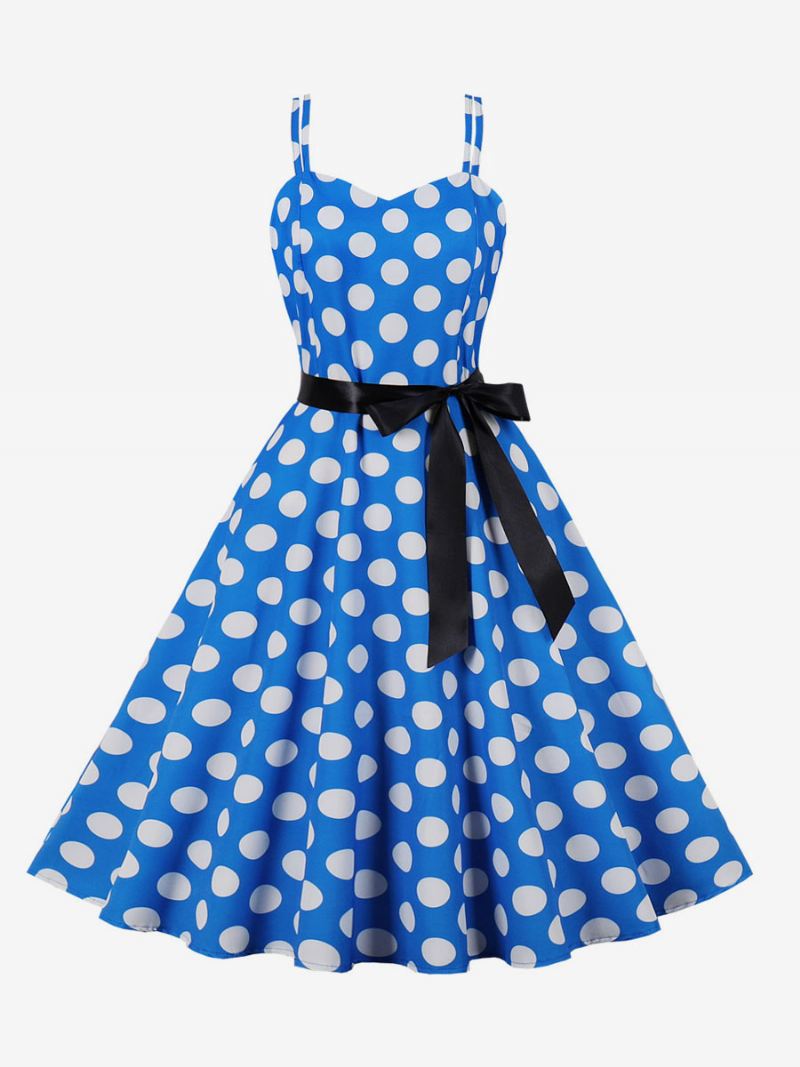 Vintage Jurk Jaren 1950 Audrey Hepburn Stijl Roze Polka Dot Dames Mouwloze Rockabilly - Blauw