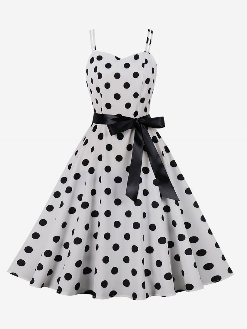 Vintage Jurk Jaren 1950 Audrey Hepburn Stijl Roze Polka Dot Dames Mouwloze Rockabilly - Wit