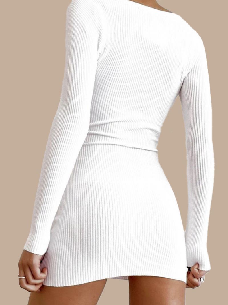 Dames Sweaterjurken Witte V-hals Casual Bodycon-jurken Lange Mouwen Gebreide Kokerjurk - Wit