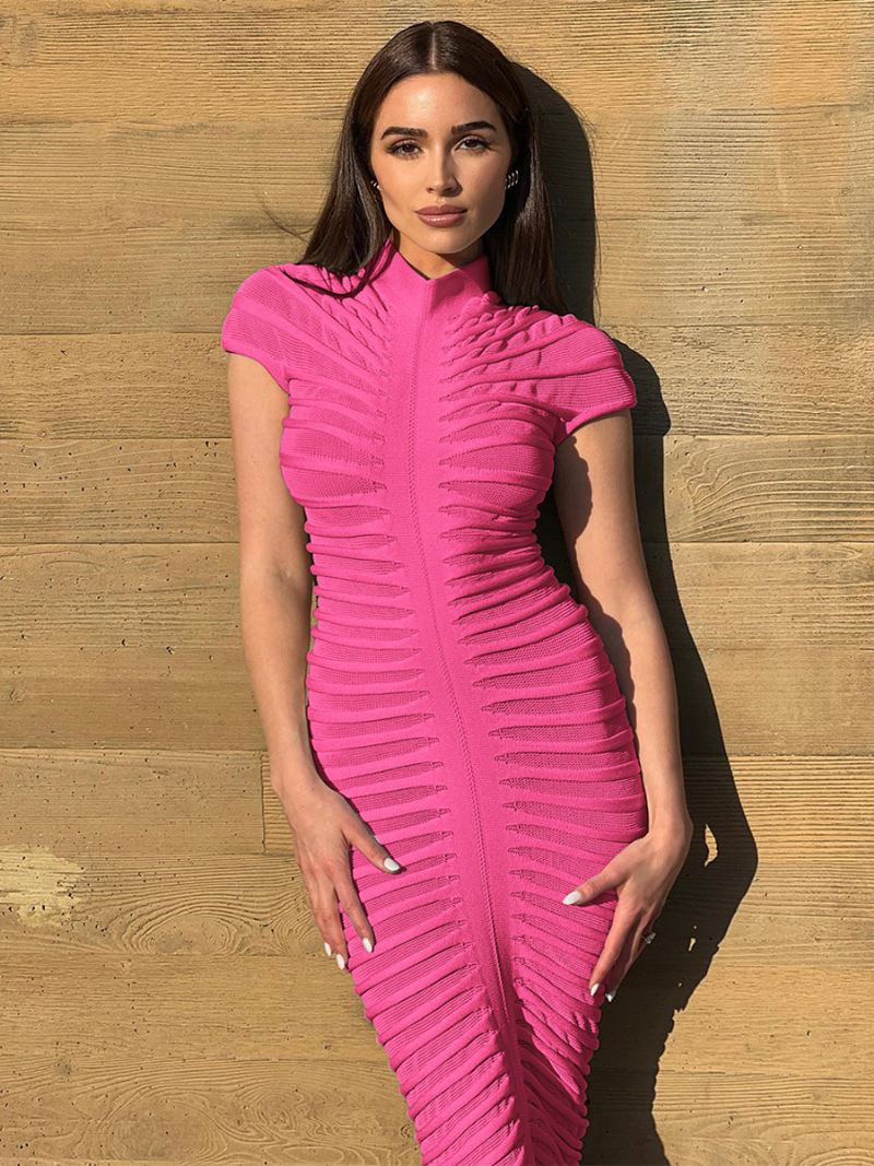 Doorzichtige Bodycon-jurk Dames Maxi-jurken Met Korte Mouwen Ruches Een Avondje Uit - Roze