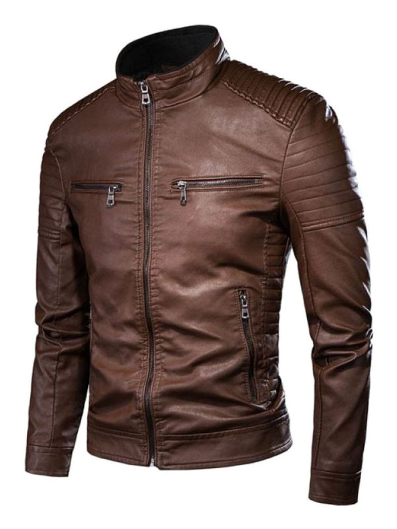 Leren Jack Heren Chique Windjack Herfstzwart Coole Winterjassen - Diepbruin