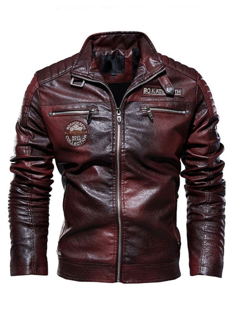 Leren Jack Heren Chique Windjack Winterbordeaux Stijlvolle Overjas