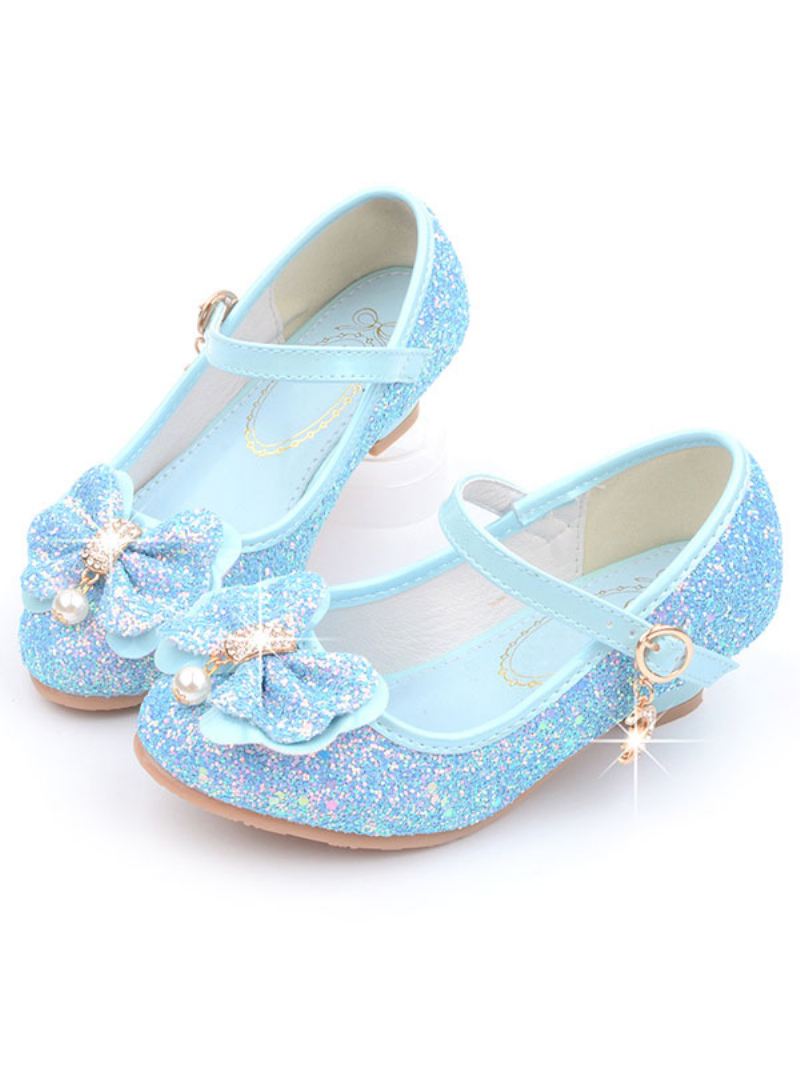 Bloemenmeisje Schoenen Glitter Bloem Mary Jane Flats - Licht Hemelsblauw