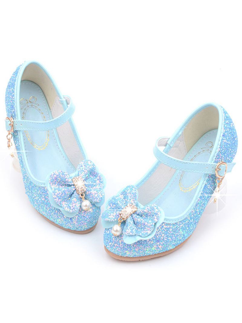 Bloemenmeisje Schoenen Glitter Bloem Mary Jane Flats - Licht Hemelsblauw