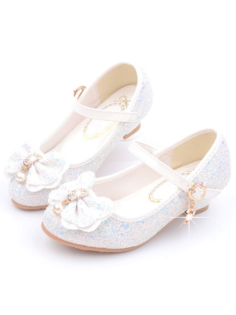 Bloemenmeisje Schoenen Glitter Bloem Mary Jane Flats - Wit