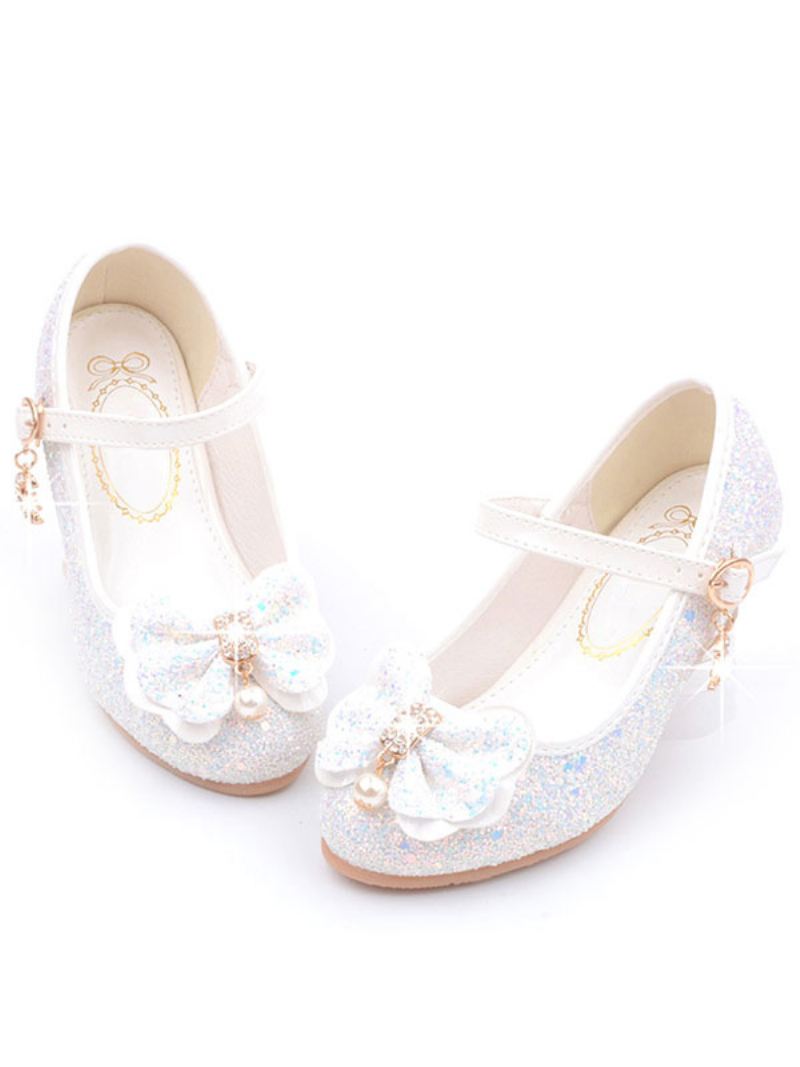 Bloemenmeisje Schoenen Glitter Bloem Mary Jane Flats - Wit