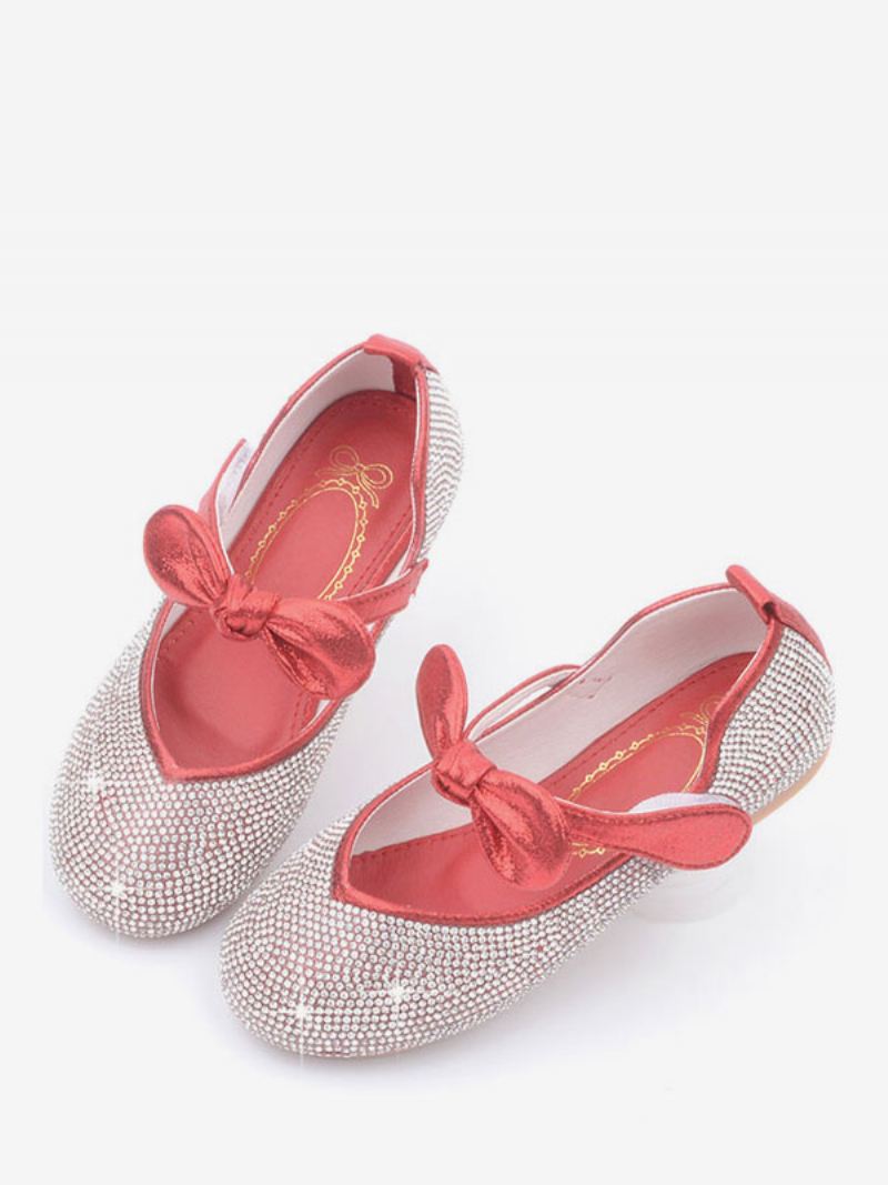 Bloemenmeisje Schoenen Strass Strik Flats - Rood