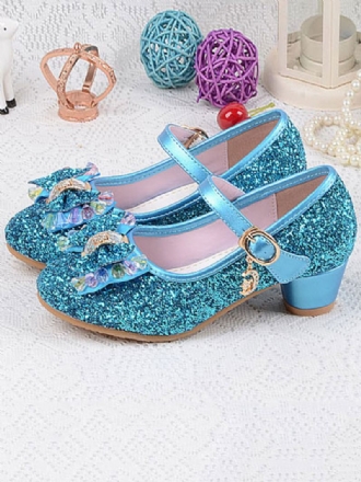 Bloemenmeisjesschoenen Glitter Bow Mary Jane Chunky Heel Pumps