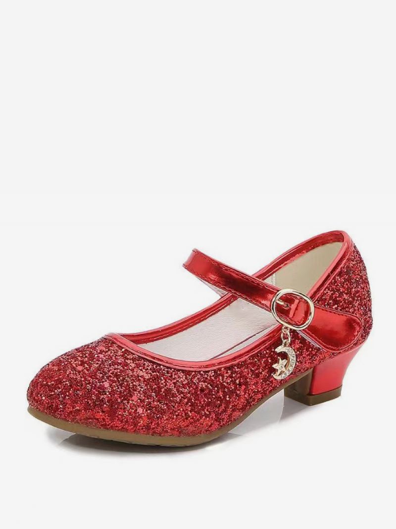 Bloemenmeisjesschoenen Gouden Lovertjes Stoffen Strass-feestschoenen Kinderen - Rood