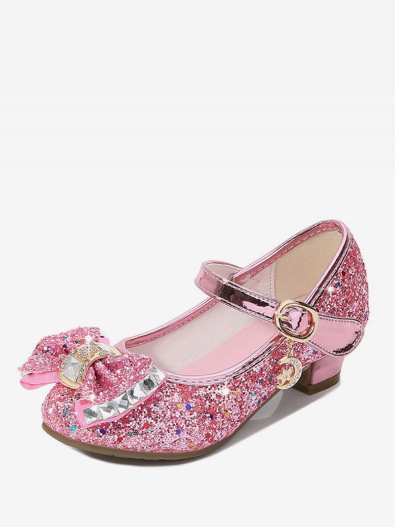 Bloemenmeisjesschoenen Rode Lovertjes Stoffen Strass-feestschoenen Kinderen - Roze