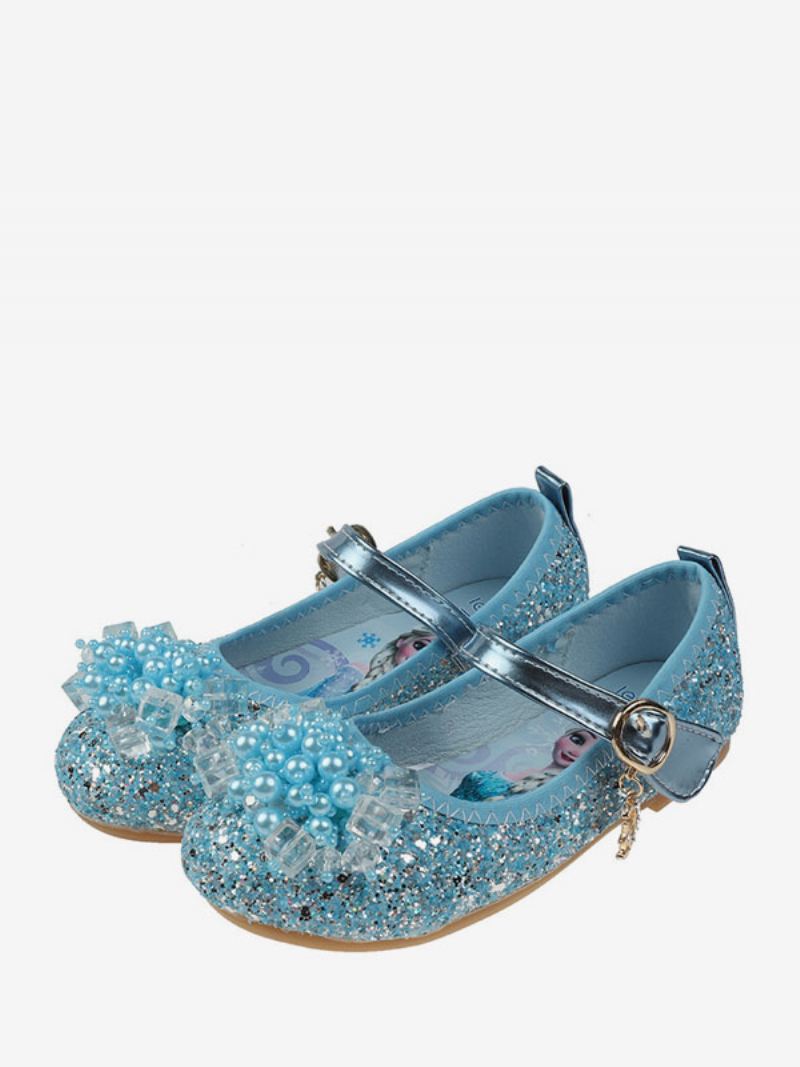 Bloemenmeisjesschoenen Teal Lovertjes Stoffen Strass-feestschoenen Kinderen