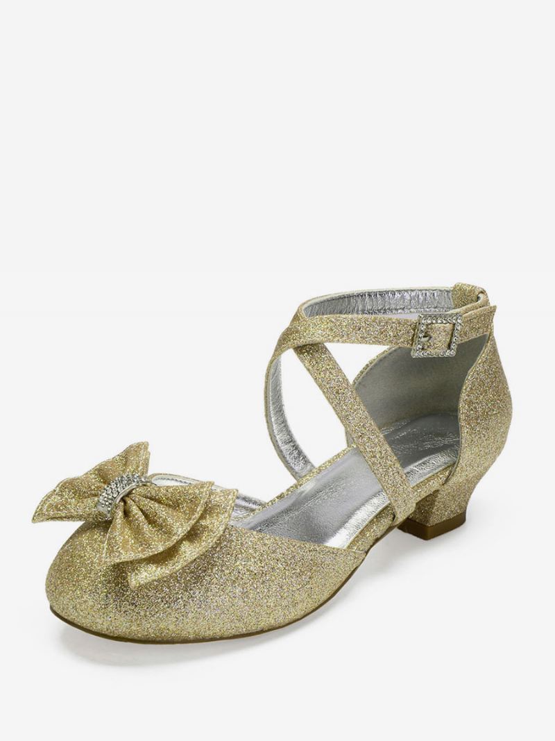 Bruiloft Bloemenmeisje Schoenen Glitter Strik Flats Meisjes - Champagne