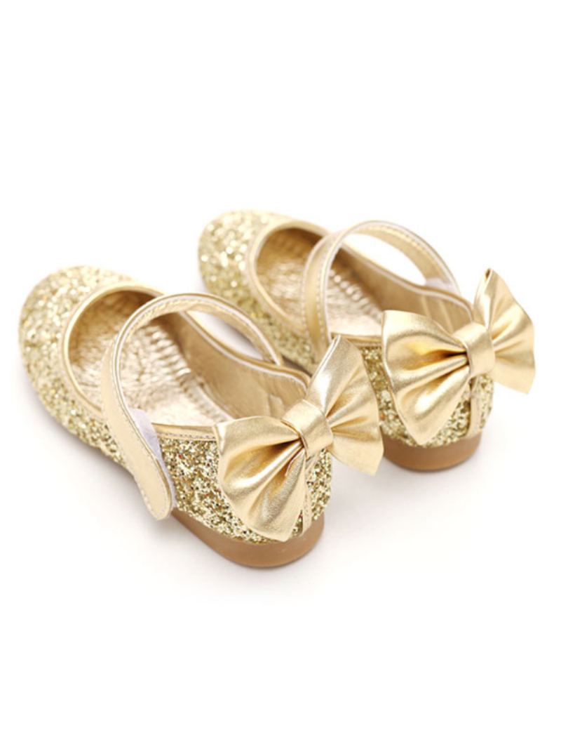 Glitter Bow Bruiloft Bloemenmeisje Schoenen - Goud