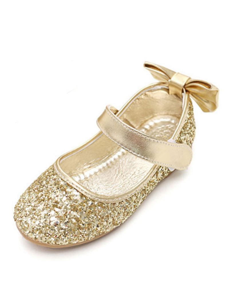 Glitter Bow Bruiloft Bloemenmeisje Schoenen - Goud