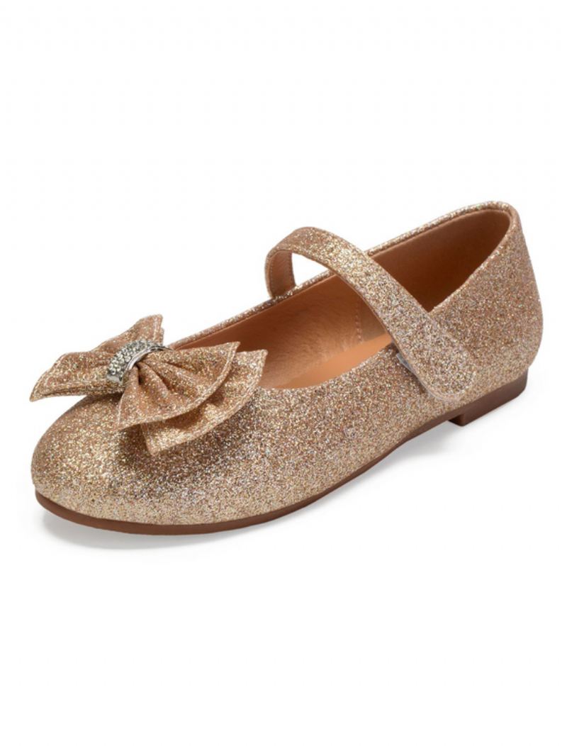 Glitter Bow Mary Jane Schoenen Bruiloft Bloemenmeisje - Champagne