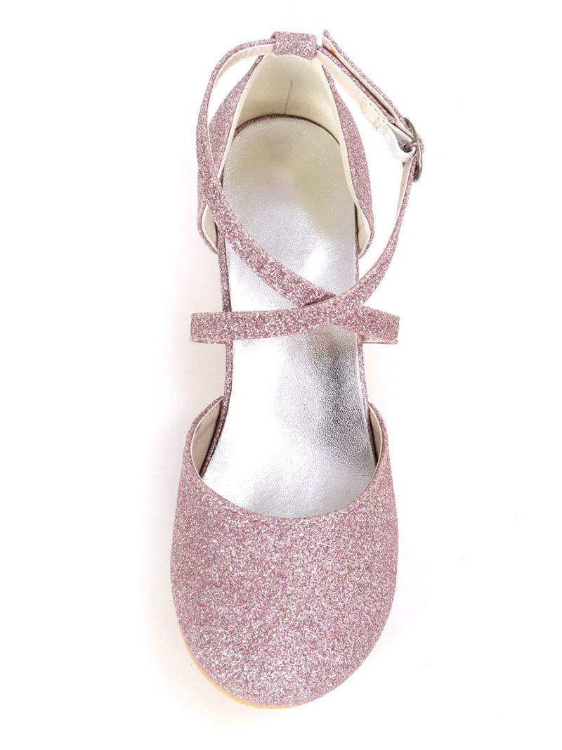 Meisjes Glitter Kruisband Kitten Hak Bloemenmeisje Schoenen - Lila