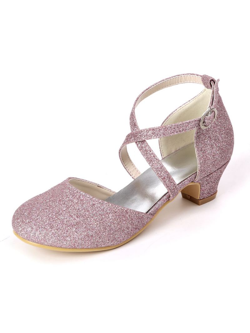 Meisjes Glitter Kruisband Kitten Hak Bloemenmeisje Schoenen - Lila