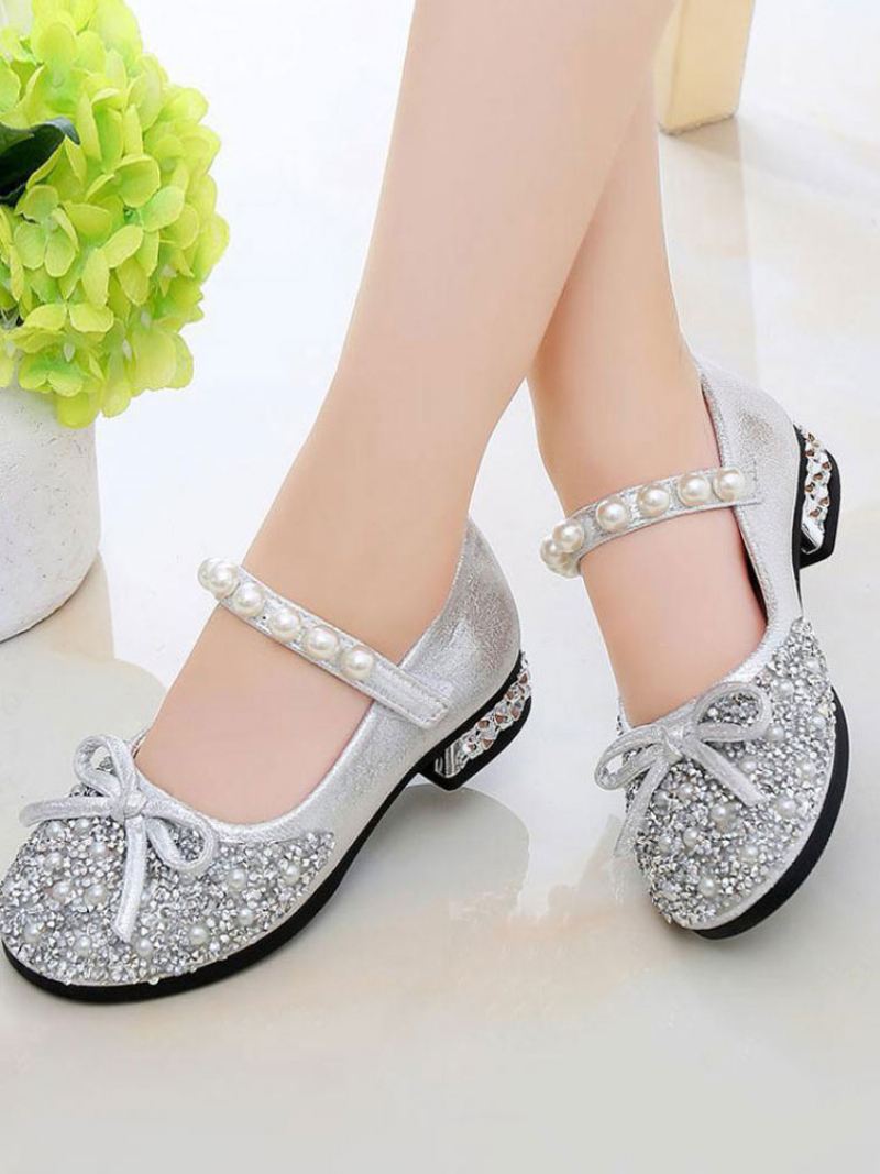 Meisjes Glitter Strik Parels Mary Jane Bloemenmeisje Flats