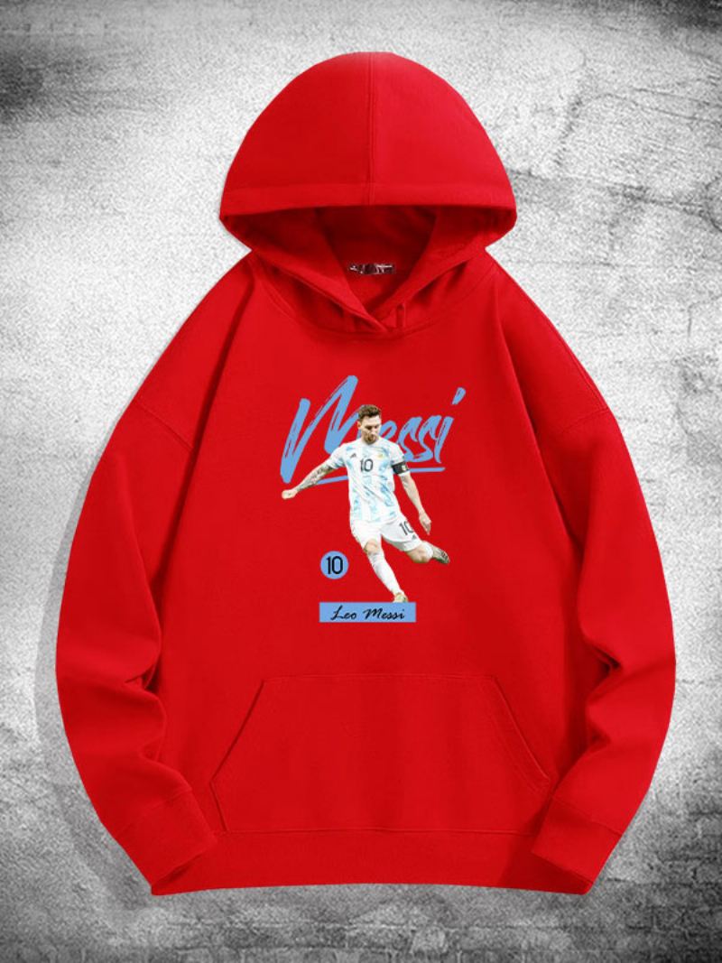 Argentinië Messi Herenhoodie Met Lange Mouwen - Rood