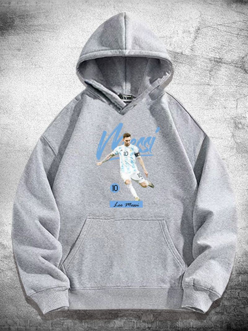 Argentinië Messi Herenhoodie Met Lange Mouwen - Lichtgrijs