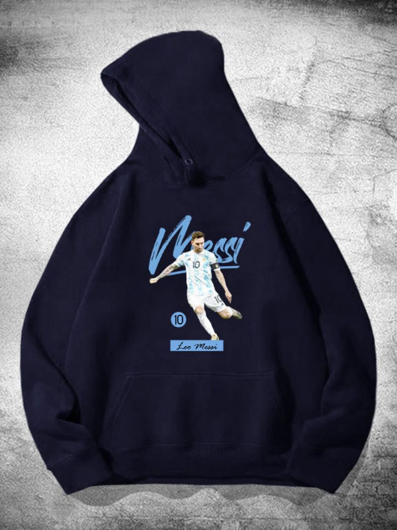 Argentinië Messi Herenhoodie Met Lange Mouwen - Diepblauw